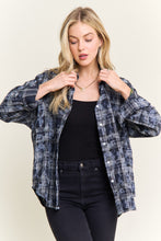 Burnout Plaid Washed-look Shirt - Brown, Dark Blue, Green