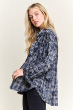 Burnout Plaid Washed-look Shirt - Brown, Dark Blue, Green
