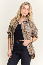 Burnout Plaid Washed-look Shirt - Brown, Dark Blue, Green