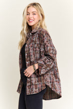 Burnout Plaid Washed-look Shirt - Brown, Dark Blue, Green