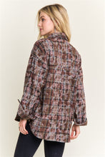 Burnout Plaid Washed-look Shirt - Brown, Dark Blue, Green