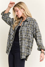 Burnout Plaid Washed-look Shirt - Brown, Dark Blue, Green