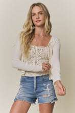 Floral Cami And Ribbed Cardigan Set - Ivory or Light Grey
