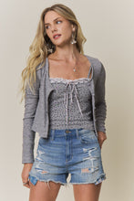 Floral Cami And Ribbed Cardigan Set - Ivory or Light Grey