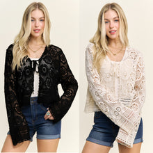 Crochet Lace Open Front Cardigan - Black or Natural