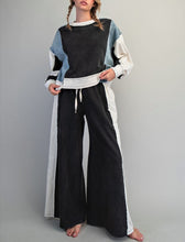 Color Block Denim Drawstring Pants - Ashed Black or Brown Sugar