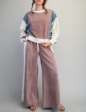 Color Block Denim Drawstring Pants - Ashed Black or Brown Sugar