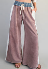 Color Block Denim Drawstring Pants - Ashed Black or Brown Sugar