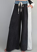 Color Block Denim Drawstring Pants - Ashed Black or Brown Sugar