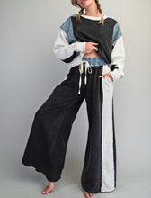 Color Block Denim Drawstring Pants - Ashed Black or Brown Sugar