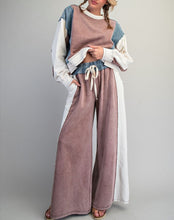 Color Block Denim Drawstring Pants - Ashed Black or Brown Sugar