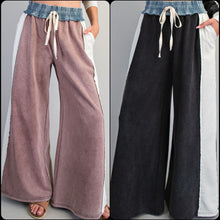 Color Block Denim Drawstring Pants - Ashed Black or Brown Sugar