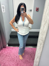 Mystree Washed Thermal Sleeveless Henley Top - Black, Grey,  BluePurple or Cream