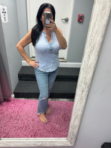 Mystree Washed Thermal Sleeveless Henley Top - Black, Grey,  BluePurple or Cream