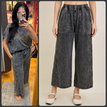 Mineral Washed Boho Trim Wide Leg Pants - Ashed Black
