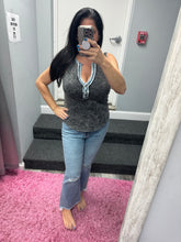 Mystree Washed Thermal Sleeveless Henley Top - Black, Grey,  BluePurple or Cream