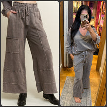 Mineral Wash Wide Leg Pants - Charcoal