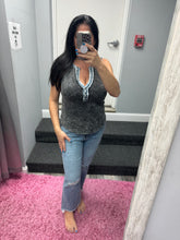 Mystree Washed Thermal Sleeveless Henley Top - Black, Grey,  BluePurple or Cream