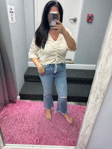Front Drawstring Crochet Top - Beige Or Black