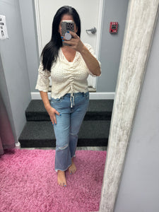 Front Drawstring Crochet Top - Beige Or Black