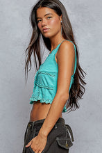 POL V-neck sleeveless top in ribbed knit with dyed to match lace detailing - Assorted Colors