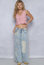 POL V-neck sleeveless top in ribbed knit with dyed to match lace detailing - Assorted Colors