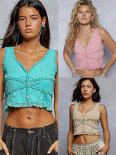 POL V-neck sleeveless top in ribbed knit with dyed to match lace detailing - Assorted Colors