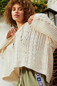 POL V-neck hooded cable knit chenille sweater - Assorted Colors