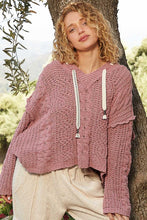 POL V-neck hooded cable knit chenille sweater - Assorted Colors