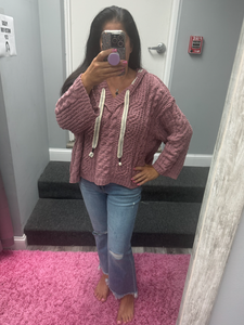 POL V-neck hooded cable knit chenille sweater - Assorted Colors