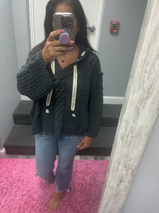 POL V-neck hooded cable knit chenille sweater - Assorted Colors