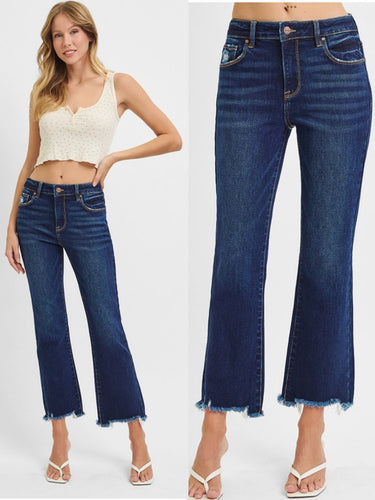 Risen High Rise Crop Straight Slim Jeans - Dark