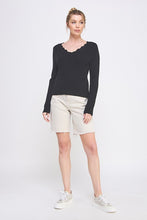 Pointelle Pullover Sweater With Scallop V-neck - Assorted Colors