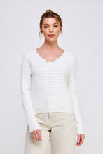 Pointelle Pullover Sweater With Scallop V-neck - Assorted Colors
