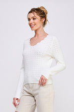 Pointelle Pullover Sweater With Scallop V-neck - Assorted Colors