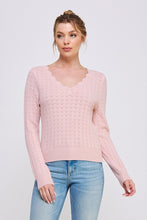 Pointelle Pullover Sweater With Scallop V-neck - Assorted Colors