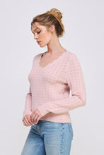 Pointelle Pullover Sweater With Scallop V-neck - Assorted Colors