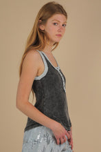 Washed Knit & Denim Contrast Detail Tank Top -Black or Denim