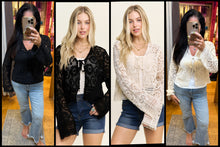 Crochet Lace Open Front Cardigan - Black or Natural