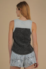 Washed Knit & Denim Contrast Detail Tank Top -Black or Denim