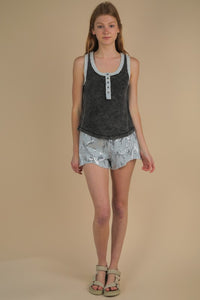 Washed Knit & Denim Contrast Detail Tank Top -Black or Denim