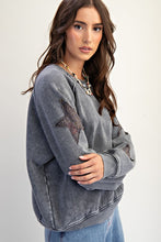Easel Star Patched Washed Terry Pullover - Charcoal