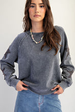 Easel Star Patched Washed Terry Pullover - Charcoal