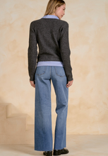 Elan Collared Sweater Layered Cardigan - Charcoal Blue