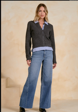 Elan Collared Sweater Layered Cardigan - Charcoal Blue