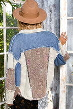 POL Balloon sleeve cropped fit jacket in thermal with paisley pattern contrast - Oatmeal/Denim