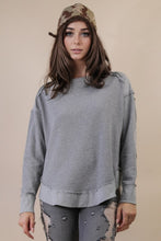 Mineral Washed Elbow Patch Contrast Knit Top - Grey, Black, Burgundy Or Sage