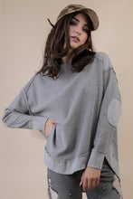 Mineral Washed Elbow Patch Contrast Knit Top - Grey, Black, Burgundy Or Sage