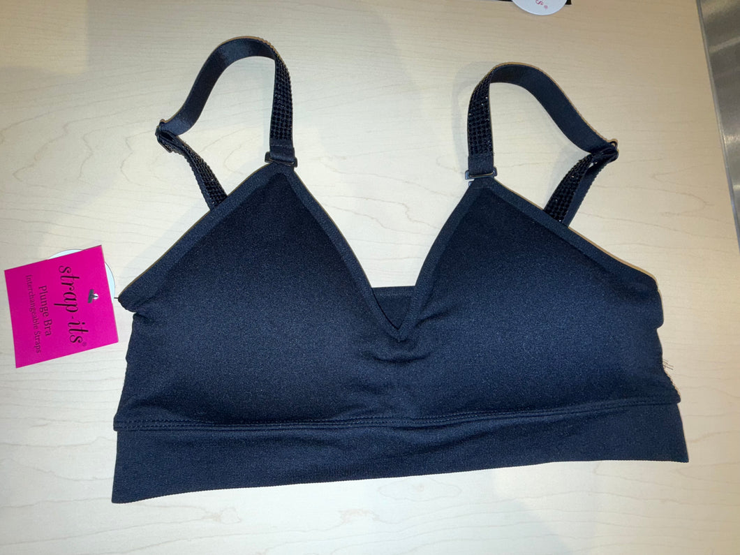 Strap-Its Black Plunge With Onyx Crystals on Black Bra