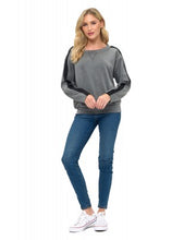 ARIELLA CREW NECK W/ PLEATHER SLEEVE IN SCUBA - CHARCOAL/BLACK